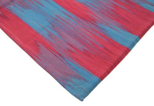 Degrade Kilim Kırmızı Çizgili Pamuk Yün El Dokuma Halısı 294x368 Agacan