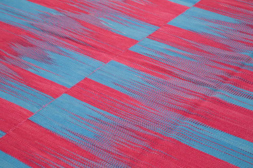 Degrade Kilim Kırmızı Çizgili Pamuk Yün El Dokuma Halısı 294x368 Agacan
