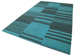 Degrade Kilim Turkuaz Çizgili Pamuk Yün El Dokuma Halısı 206x352 Agacan