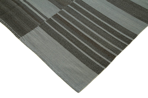 Degrade Kilim Gri Çizgili Pamuk Yün El Dokuma Halısı 213x331 Agacan