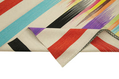 Degrade Kilim Beyaz Çizgili Pamuk Yün El Dokuma Halısı 181x277 Agacan