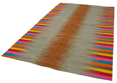Degrade Kilim Beyaz Çizgili Pamuk Yün El Dokuma Halısı 211x316 Agacan