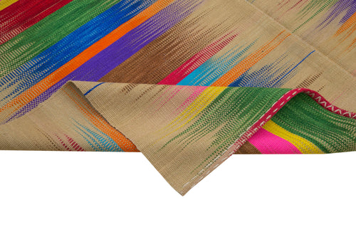 Degrade Kilim Beyaz Çizgili Pamuk Yün El Dokuma Halısı 203x287 Agacan