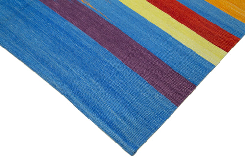 Degrade Kilim Beyaz Çizgili Pamuk Yün El Dokuma Halısı 181x279 Agacan