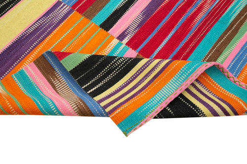 Degrade Kilim Beyaz Çizgili Pamuk Yün El Dokuma Halısı 209x301 Agacan