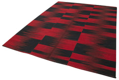 Degrade Kilim Kırmızı Çizgili Pamuk Yün El Dokuma Halısı 212x280 Agacan