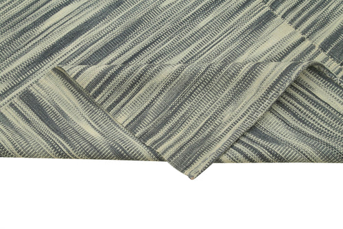 Degrade Kilim Gri Çizgili Pamuk Yün El Dokuma Halısı 205x290 Agacan