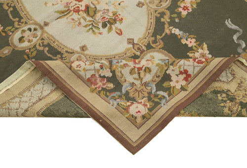 Needlepoint Floral Bej Çiçekli Pamuk Yün El Dokuma Halısı 117x174 Agacan
