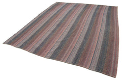 Chaput Kilim Kahverengi Çizgili Pamuk Yün El Dokuma Halısı 240x285 Agacan