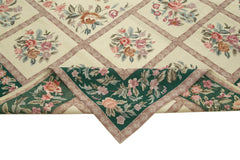 Needlepoint Floral Bej Çiçekli Pamuk Yün El Dokuma Halısı 241x300 Agacan