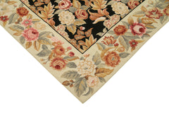 Needlepoint Floral Bej Çiçekli Pamuk Yün El Dokuma Halısı 245x304 Agacan