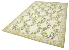 Needlepoint Floral Bej Çiçekli Pamuk Yün El Dokuma Halısı 184x278 Agacan