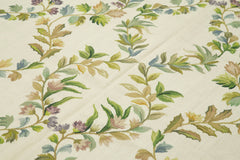 Needlepoint Floral Bej Çiçekli Pamuk Yün El Dokuma Halısı 184x278 Agacan
