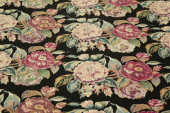 Needlepoint Floral Siyah Çiçekli Pamuk Yün El Dokuma Halısı 177x274 Agacan