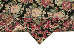 Needlepoint Floral Siyah Çiçekli Pamuk Yün El Dokuma Halısı 177x274 Agacan