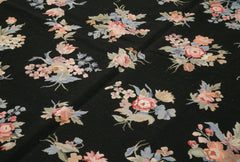 Needlepoint Floral Siyah Çiçekli Pamuk Yün El Dokuma Halısı 180x275 Agacan