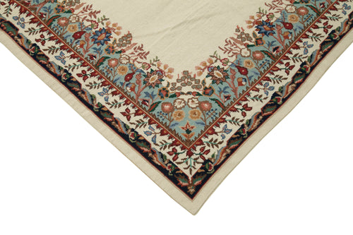 Needlepoint Floral Bej Çiçekli Pamuk Yün El Dokuma Halısı 167x260 Agacan