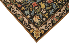 Needlepoint Floral Siyah Çiçekli Pamuk Yün El Dokuma Halısı 182x270 Agacan