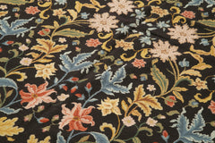 Needlepoint Floral Siyah Çiçekli Pamuk Yün El Dokuma Halısı 182x270 Agacan
