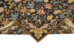 Needlepoint Floral Siyah Çiçekli Pamuk Yün El Dokuma Halısı 182x270 Agacan