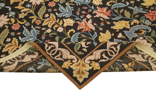 Needlepoint Floral Siyah Çiçekli Pamuk Yün El Dokuma Halısı 182x270 Agacan