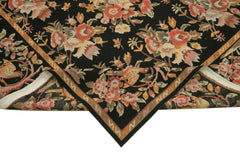 Needlepoint Floral Siyah Çiçekli Pamuk Yün El Dokuma Halısı 183x274 Agacan