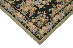 Needlepoint Floral Siyah Çiçekli Pamuk Yün El Dokuma Halısı 180x272 Agacan
