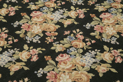 Needlepoint Floral Siyah Çiçekli Pamuk Yün El Dokuma Halısı 180x272 Agacan
