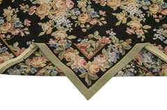 Needlepoint Floral Siyah Çiçekli Pamuk Yün El Dokuma Halısı 180x272 Agacan
