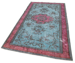 Oyma Vintage Mavi Eskitme Pamuk Yün El Dokuma Halısı 140x250 Agacan