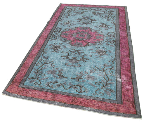 Oyma Vintage Mavi Eskitme Pamuk Yün El Dokuma Halısı 140x250 Agacan