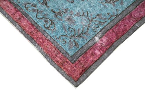 Oyma Vintage Mavi Eskitme Pamuk Yün El Dokuma Halısı 140x250 Agacan