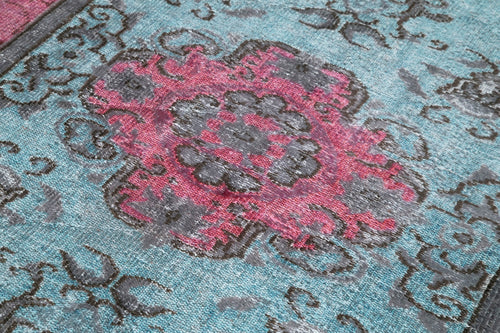Oyma Vintage Mavi Eskitme Pamuk Yün El Dokuma Halısı 140x250 Agacan