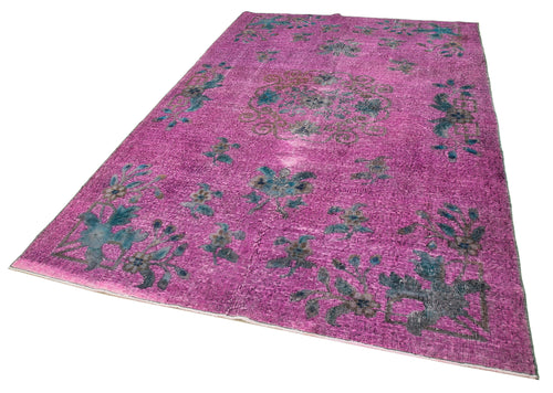 Oyma Vintage Mor Eskitme Pamuk Yün El Dokuma Halısı 185x292 Agacan