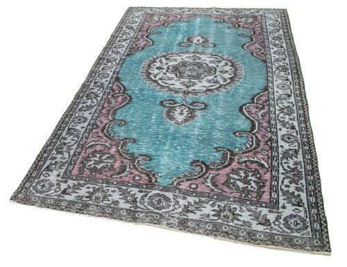 Oyma Vintage Mavi Eskitme Pamuk Yün El Dokuma Halısı 152x252 Agacan