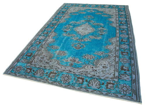 Oyma Vintage Turkuaz Eskitme Pamuk Yün El Dokuma Halısı 182x282 Agacan