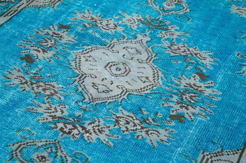 Oyma Vintage Turkuaz Eskitme Pamuk Yün El Dokuma Halısı 182x282 Agacan