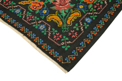 Moldovian Floral Siyah Çiçekli Pamuk Yün Keçi Tüyü El Dokuma Halısı 198x272 Agacan