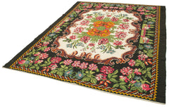 Moldovian Floral Siyah Çiçekli Pamuk Yün Keçi Tüyü El Dokuma Halısı 208x270 Agacan