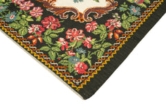 Moldovian Floral Siyah Çiçekli Pamuk Yün Keçi Tüyü El Dokuma Halısı 208x270 Agacan