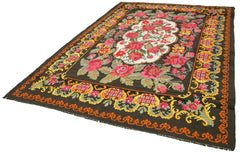Moldovian Floral Siyah Çiçekli Pamuk Yün Keçi Tüyü El Dokuma Halısı 219x326 Agacan