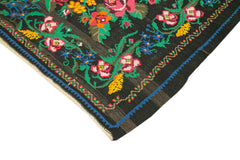 Moldovian Floral Siyah Çiçekli Pamuk Yün Keçi Tüyü El Dokuma Halısı 197x230 Agacan