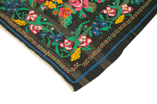 Moldovian Floral Siyah Çiçekli Pamuk Yün Keçi Tüyü El Dokuma Halısı 197x230 Agacan