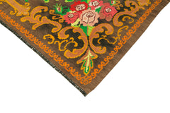 Moldovian Floral Kahverengi Çiçekli Pamuk Yün Keçi Tüyü El Dokuma Halısı 210x313 Agacan