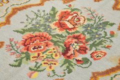 Moldovian Floral Bej Çiçekli Pamuk Yün Keçi Tüyü El Dokuma Halısı 158x228 Agacan