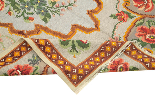 Moldovian Floral Bej Çiçekli Pamuk Yün Keçi Tüyü El Dokuma Halısı 158x228 Agacan