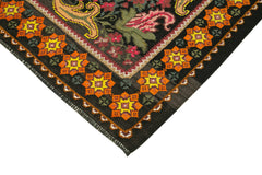 Moldovian Floral Siyah Çiçekli Pamuk Yün Keçi Tüyü El Dokuma Halısı 163x220 Agacan
