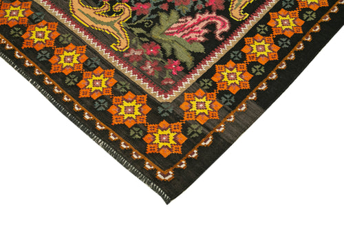 Moldovian Floral Siyah Çiçekli Pamuk Yün Keçi Tüyü El Dokuma Halısı 163x220 Agacan