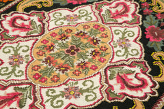 Moldovian Floral Siyah Çiçekli Pamuk Yün Keçi Tüyü El Dokuma Halısı 163x220 Agacan