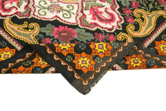 Moldovian Floral Siyah Çiçekli Pamuk Yün Keçi Tüyü El Dokuma Halısı 163x220 Agacan